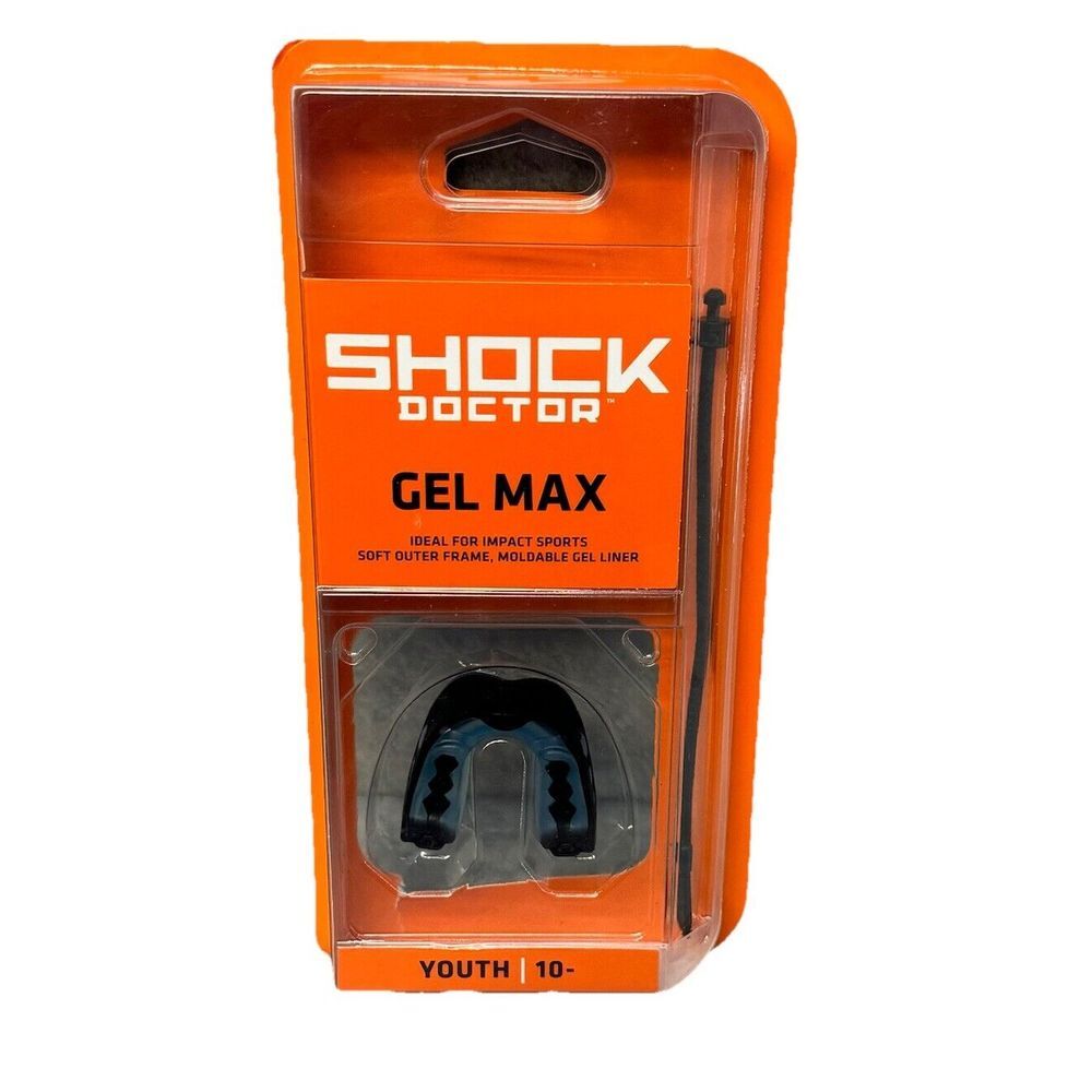 Shock Doctor Gel Max Mouth Guard Youth 10+ Moldable Dental Teeth Protect‎ Strap